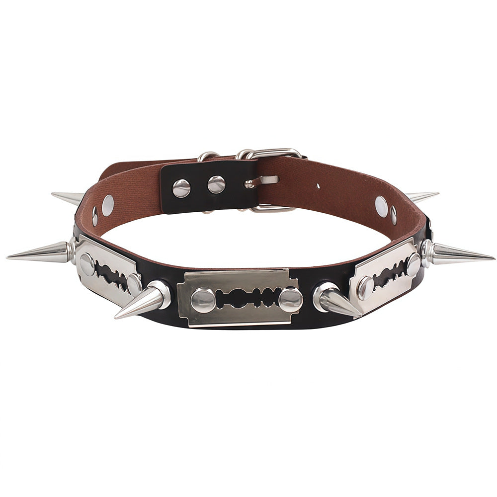 Leather Gothic Punk Razor Blade Fashion Necklace