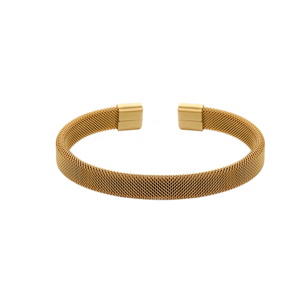 Men's Fashion Simple Titanium Steel Gold Plated Shaped Open Bracelets