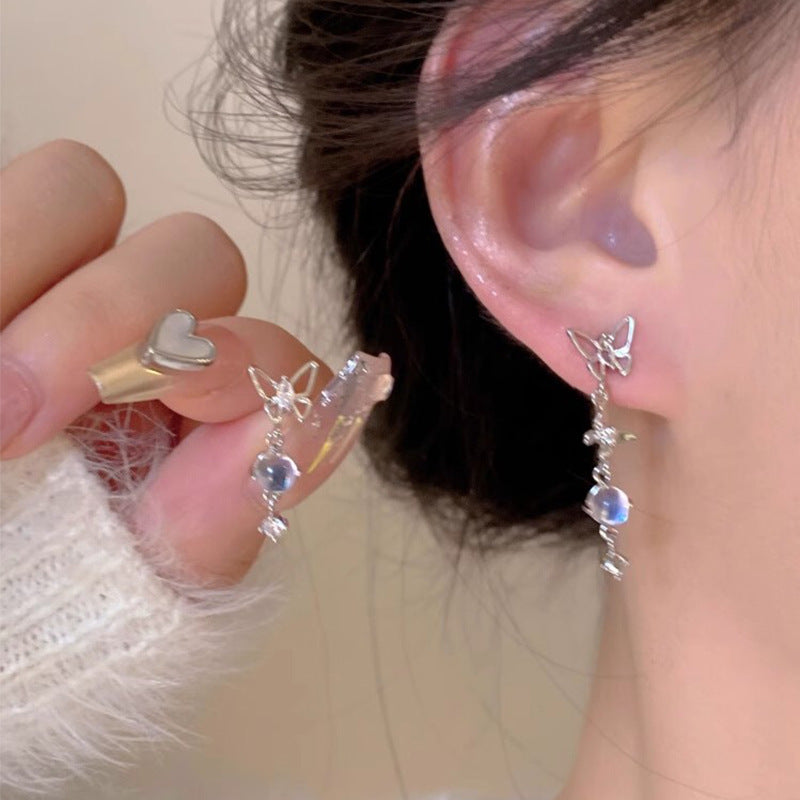 Light Luxury Minority Bow Pearl Graceful Long Earrings