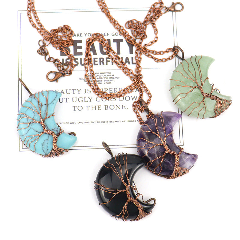 Bronze Moon Natural Stone Winding Lucky Necklaces
