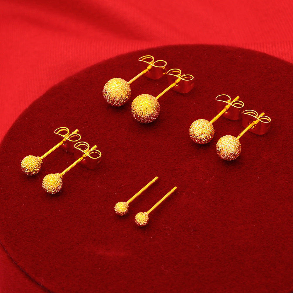 Women's Gold-plated Beads Vietnam Placer Gold Round Glazed Surface Matte Cutout Earrings