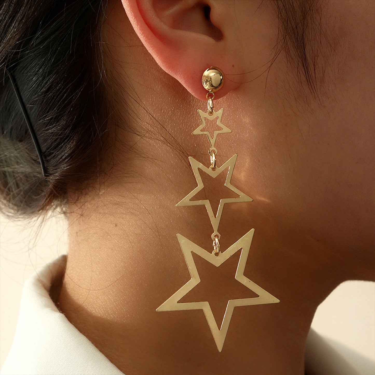 Women's Gold Five-pointed Star Long Metal Eardrops Earrings