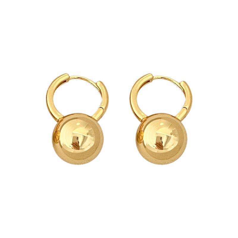 Brass Golden Ball Female Niche Retro Earrings