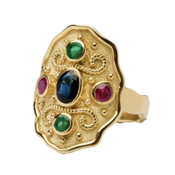 Gold-plated Retro Unisex Accessories Inlaid Color Rings