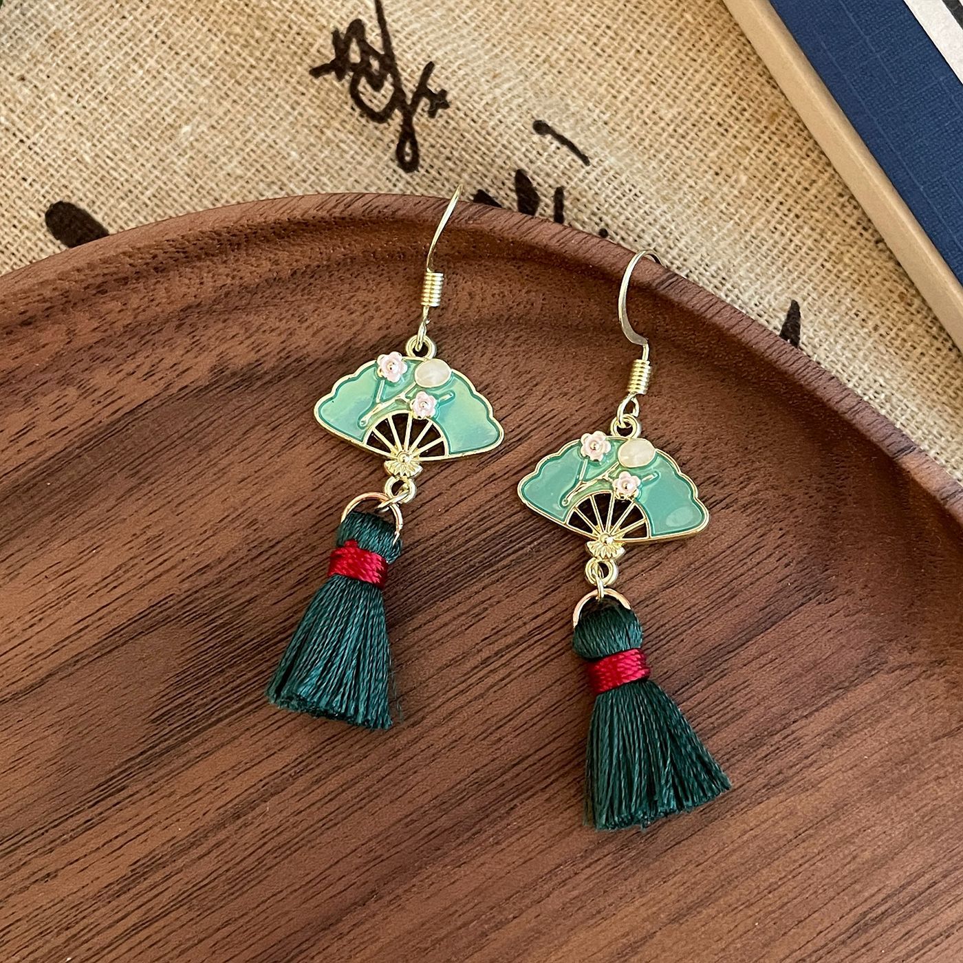 Women's Chinese Style Folding Fan Ear Hook Ancient Long Earrings
