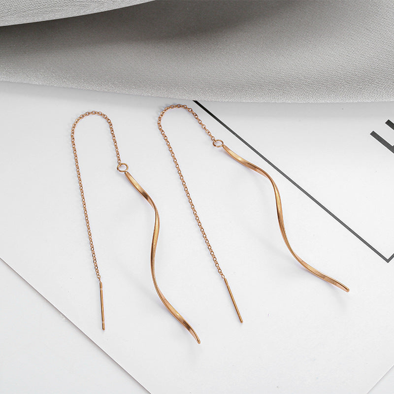 Wavy Threads Trendy Titanium Steel Temperament Long Fringe Ear Line