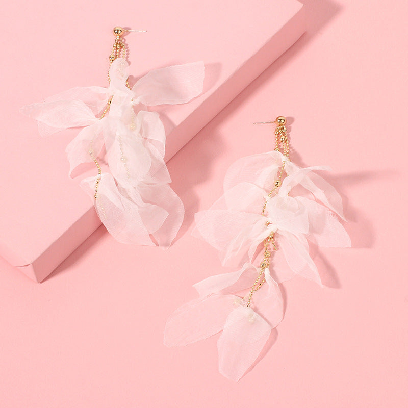 Women's Fabric Handmade Fashion Design Long Fairy Earrings