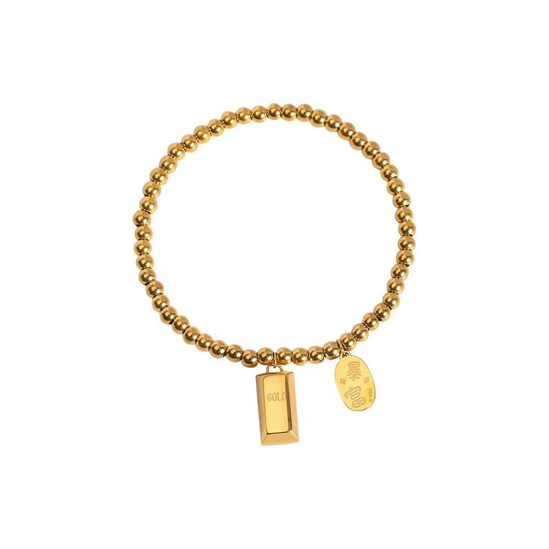 Titanium Steel Rich Small Gold Block Bracelet
