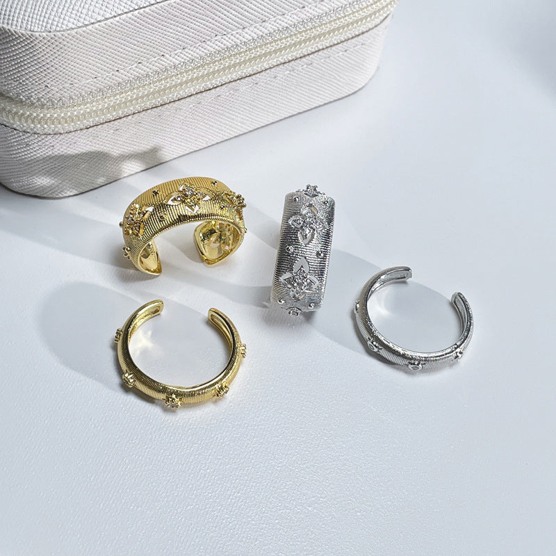 Exquisite Expensive Brushed Clover Female Cold Simple High Rings