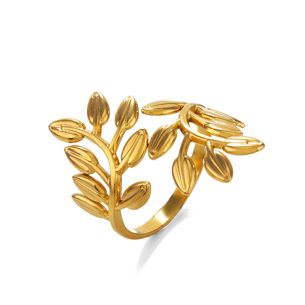 Fashion Stainless Steel Leaf Female Personalized Hip Hop Rings