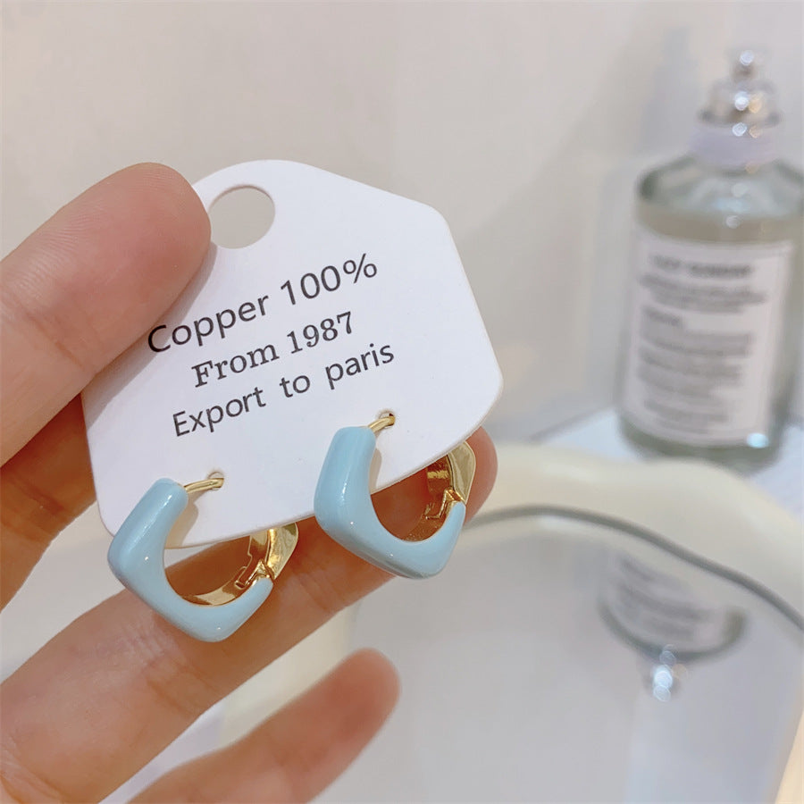 Gold-plated Fashion Blue Color Collection Enamel Earrings