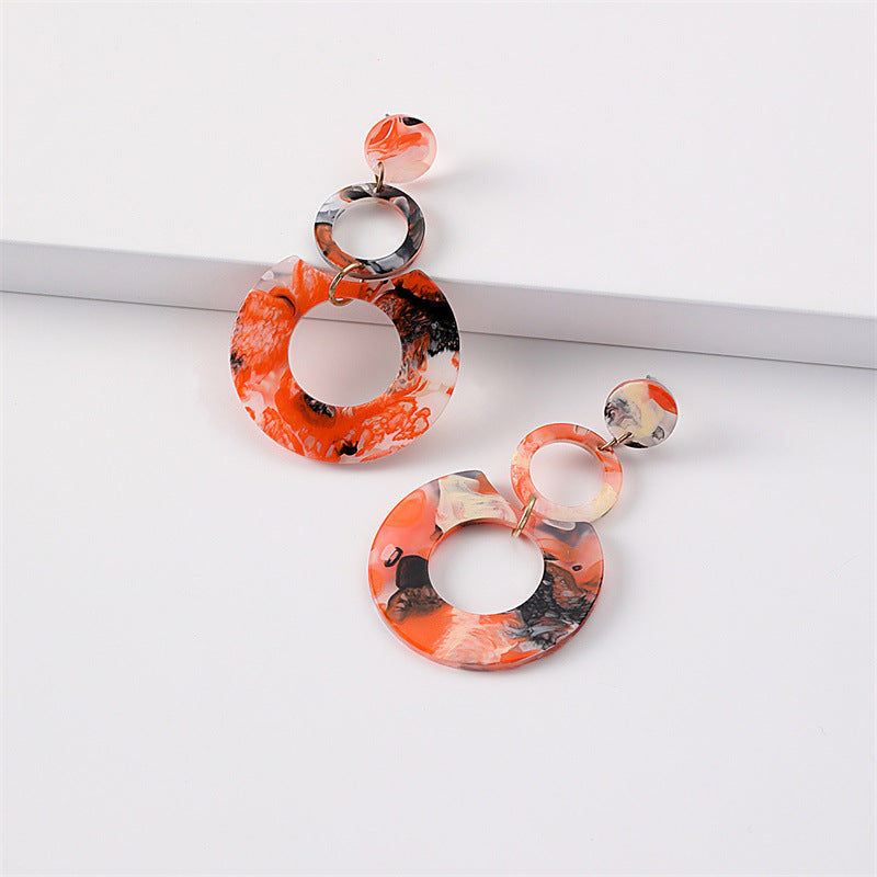 Women's Round Stitching Cellulose Acetate Sheet Texture Earrings