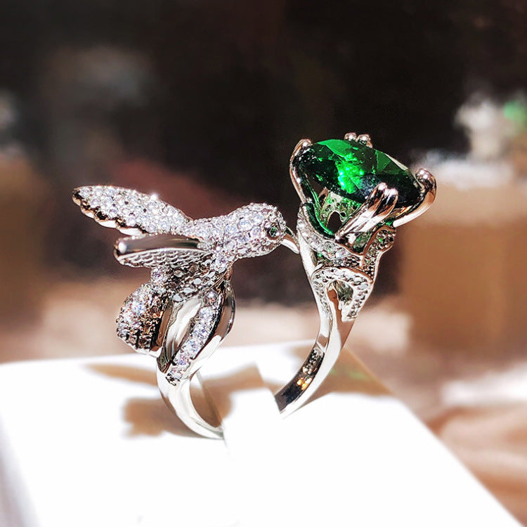 Women's Ding Design Colored Gems Simulation Santa Maria Aquamarine Rings
