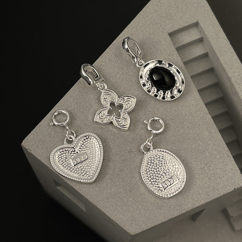 Women's & Men's Sier Geometric Heart Shape Flower For Necklaces