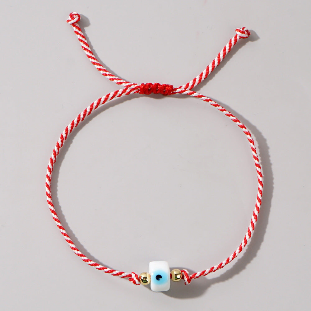 Women's & Men's Glass Devil's Eye Woven Hand Strap Adjustable Red Rope Bracelet