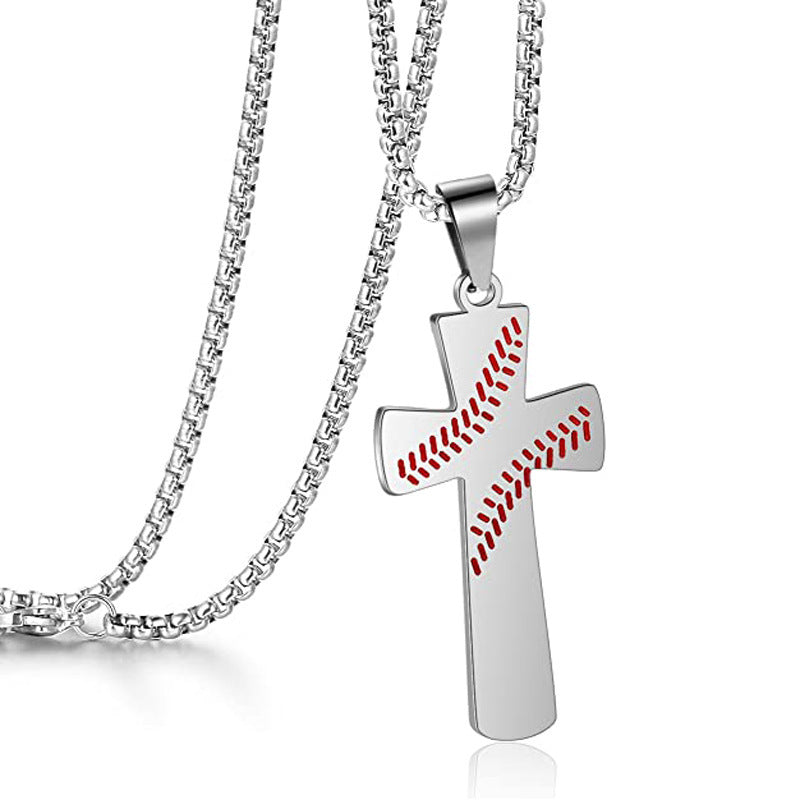 Men's Sports Style Trendy Stainless Steel Scriptures Hemisphere Cross Necklace