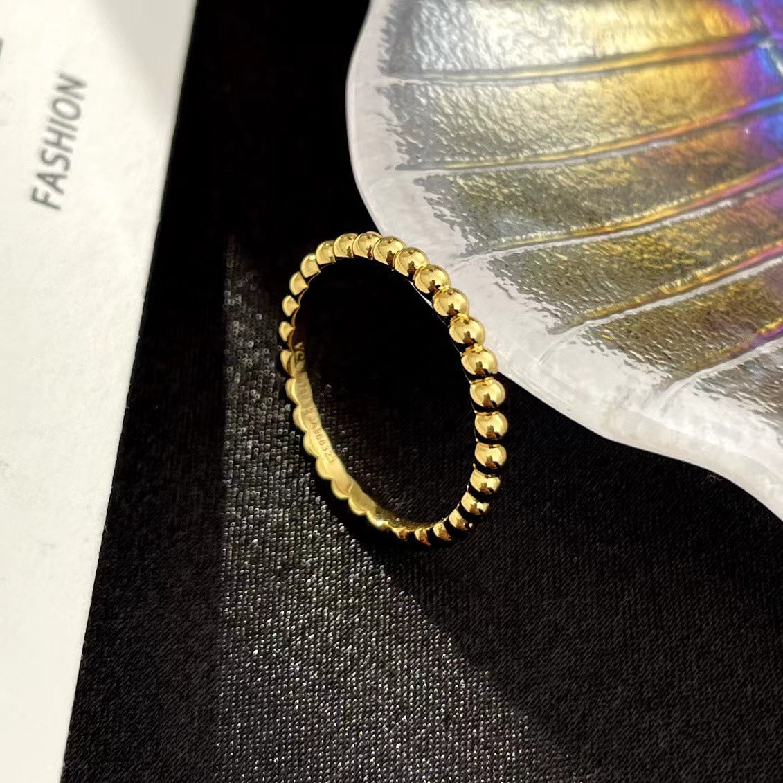 Version November's Bead Female Rose Gold Plated Carved Rings