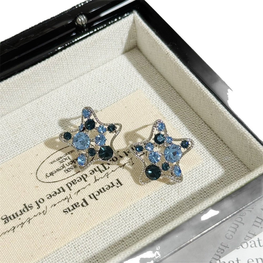 Women's Summer Fresh Blue Zirconium Pentagram Light Stud Earrings