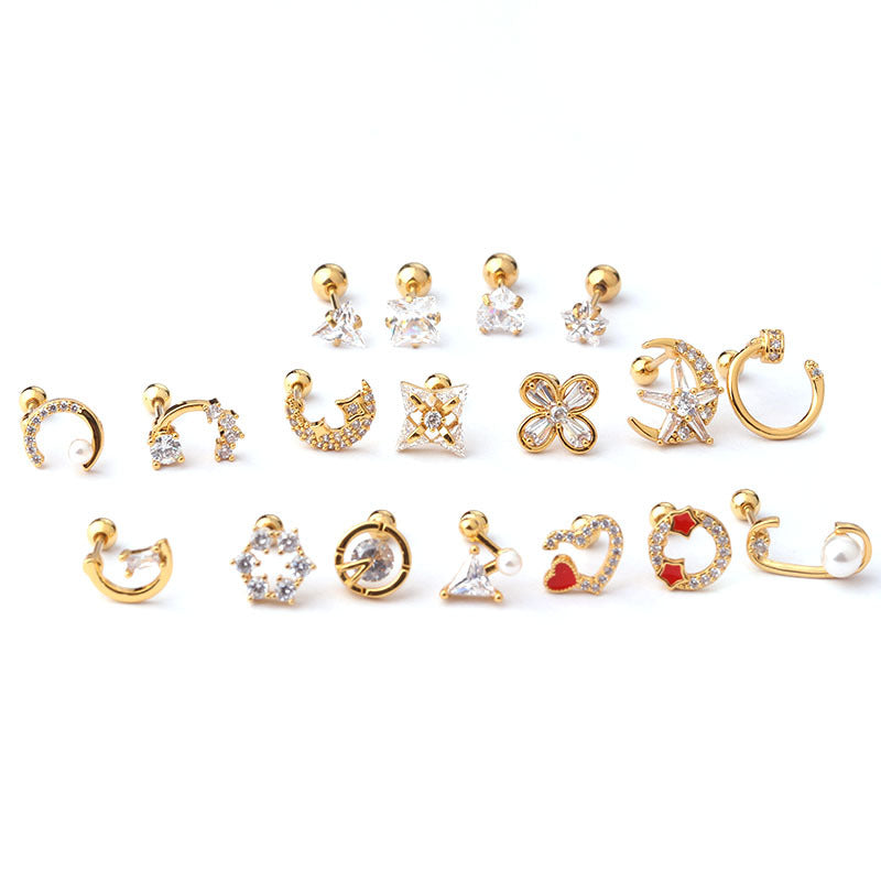 Twist Ball Ear Bone Piercing Zircon Earrings