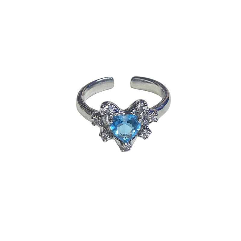 Mint Blue Color Love Heart-shaped Light Luxury Rings