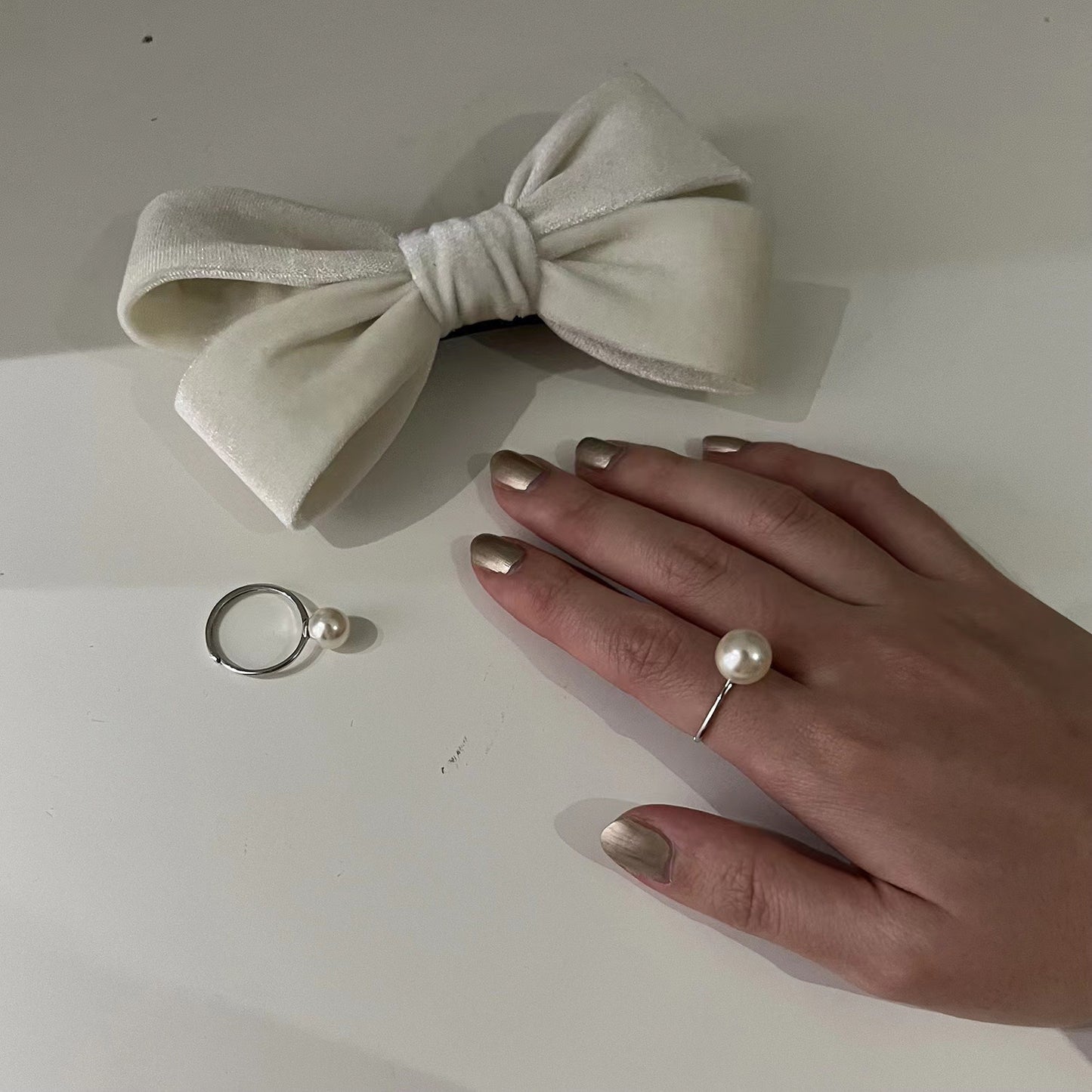Women's Imitation Pearl For Niche Design Geometric Opening Adjustable Simple Index Ring