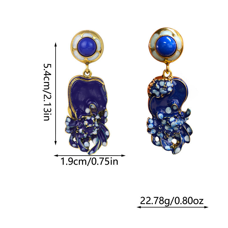 French Retro Asymmetric Flower Light Luxury Dripping Oil Geometric Earrings