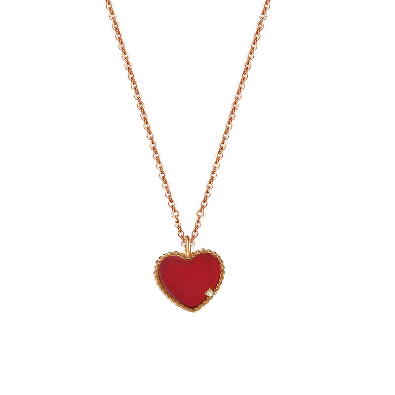 Women's Heart-shaped Genuine Diamond Sterling Sier Red Agate Clavicle Necklaces
