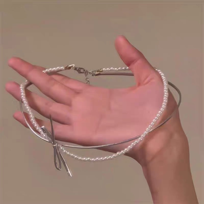 Pearl Leather Rope Double Layer Female Necklaces