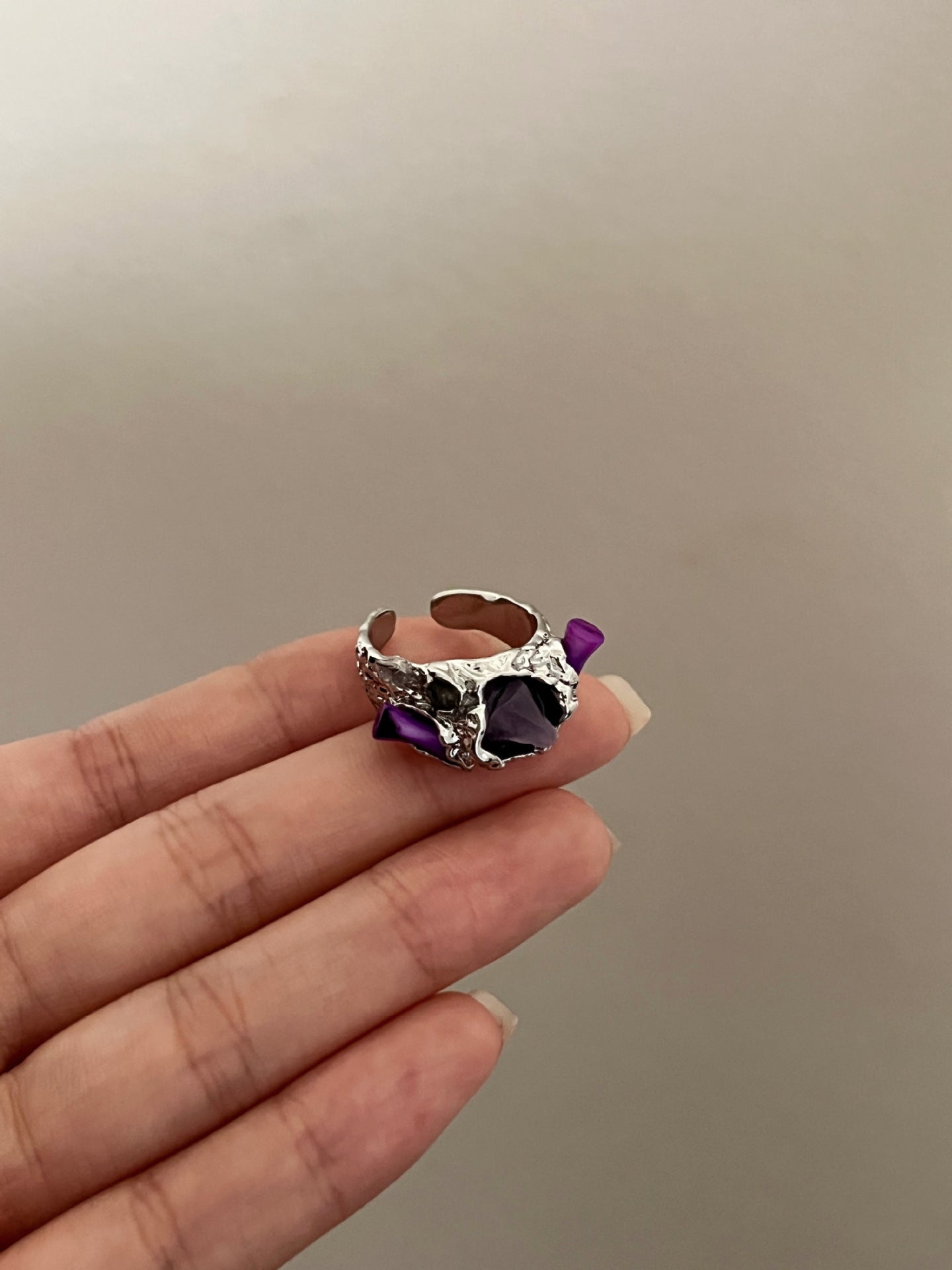 Design Metal Lava Purple Tourmaline Stone Enamel Cold Wind Ring