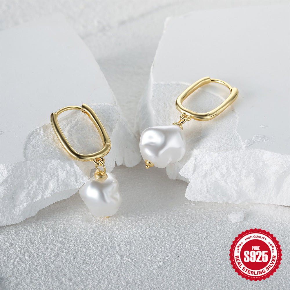 Women's Sterling Sier U-shaped Shaped Pearl Ear Earrings