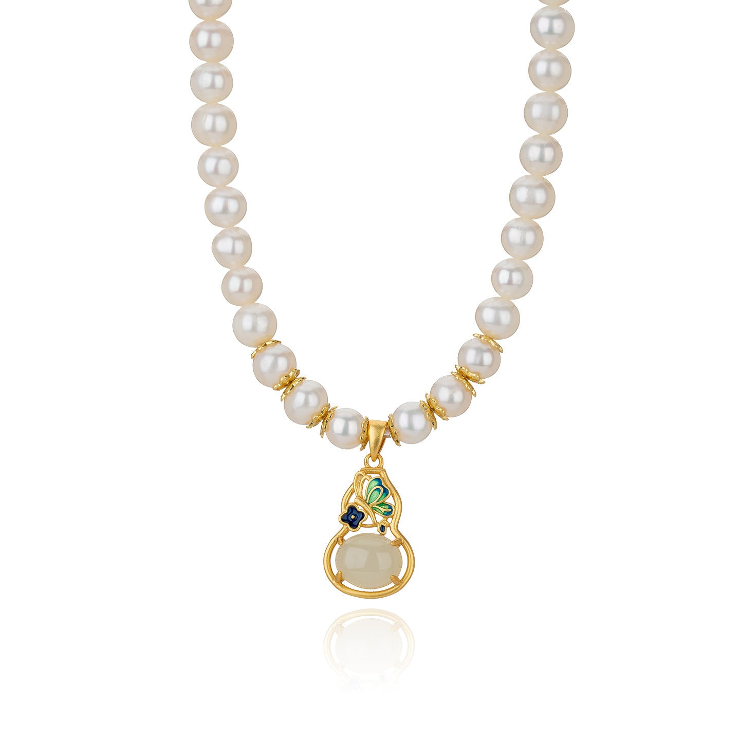 Birthday Gift For Mother Jade Calabash Pendent Freshwater Necklace