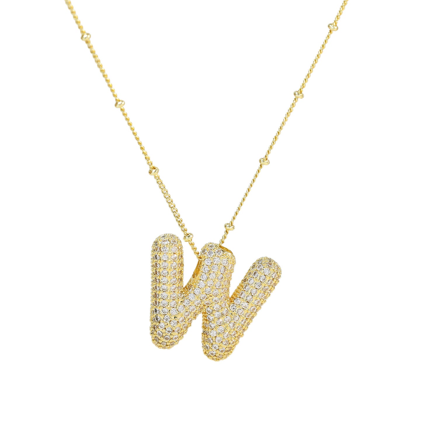 Women's Brass Zircon Bubble Balloon Letter Chubby Necklaces