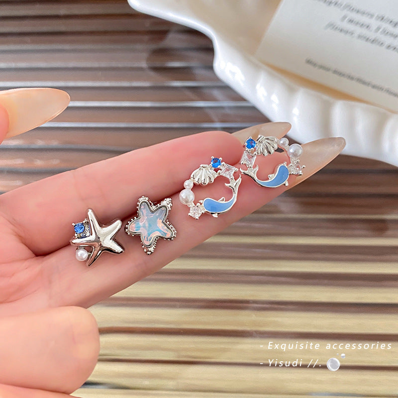 Women's Unique Design High-grade Pearl Dolphin Ear Fashion Sweet Earrings