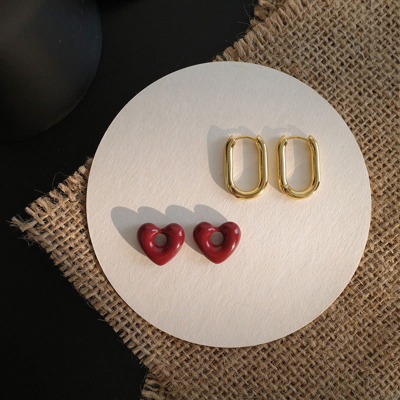Women's Red Love Heart High-grade Peach Ear Earrings