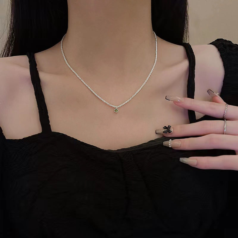 Green Zircon Light Luxury Clavicle Chain Necklaces