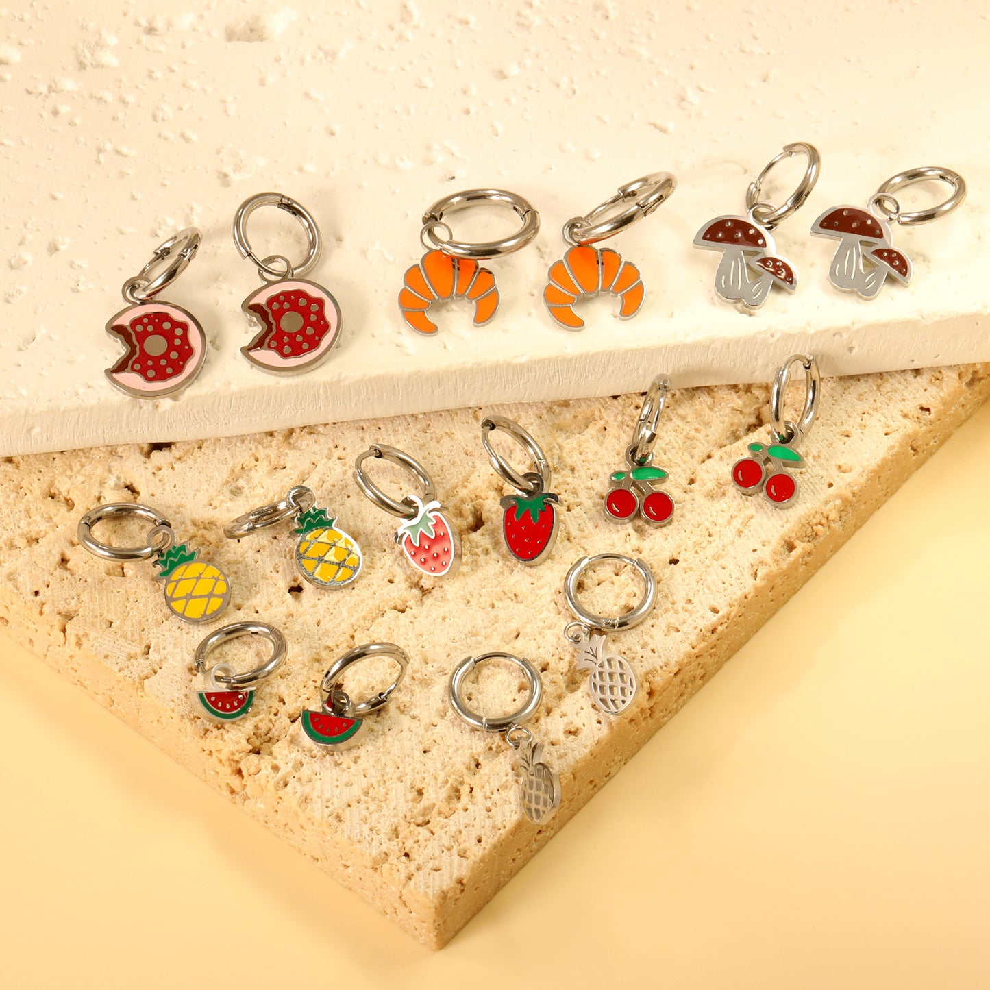 Cute Bread Strawberry Cherry Fruit Stainless Earrings