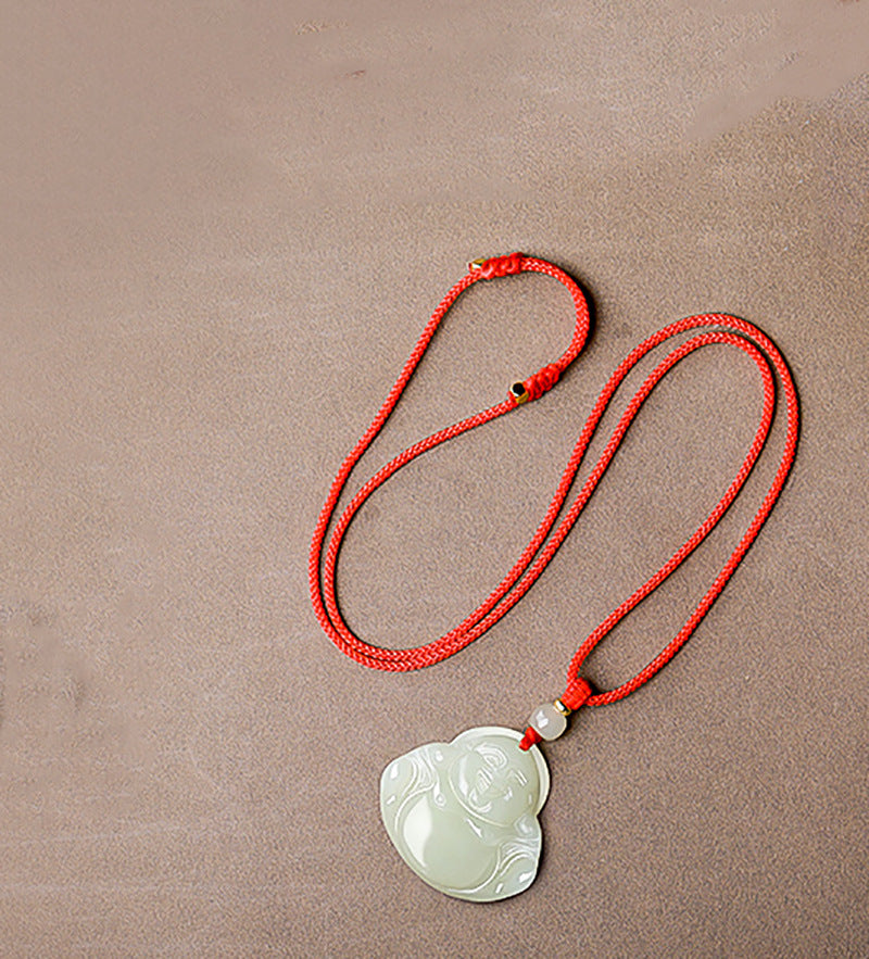 Jade Maitreya Buddha Female Statue Head Pendants