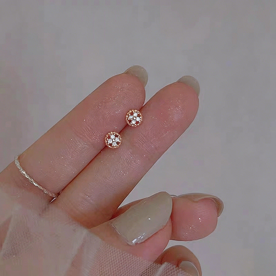 Sterling Sier Inlaid Zircon Sweet Cute Compact Stud Earrings