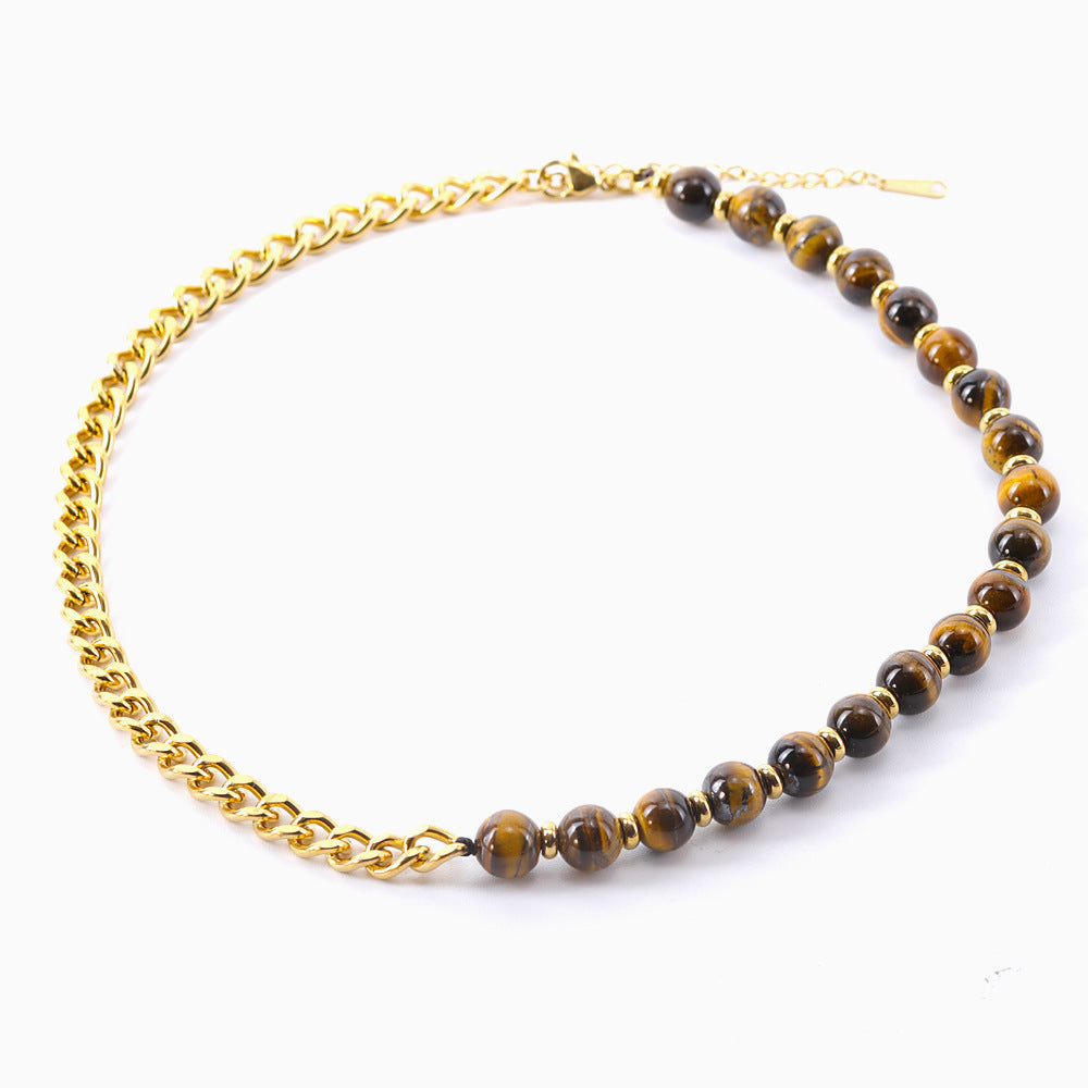 Men's Titanium Steel Cuban Set Natural Tigereye Necklaces