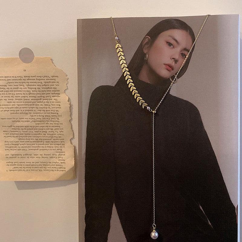 Ornament Simple Wheat Imitation Pearl Tassel Necklaces