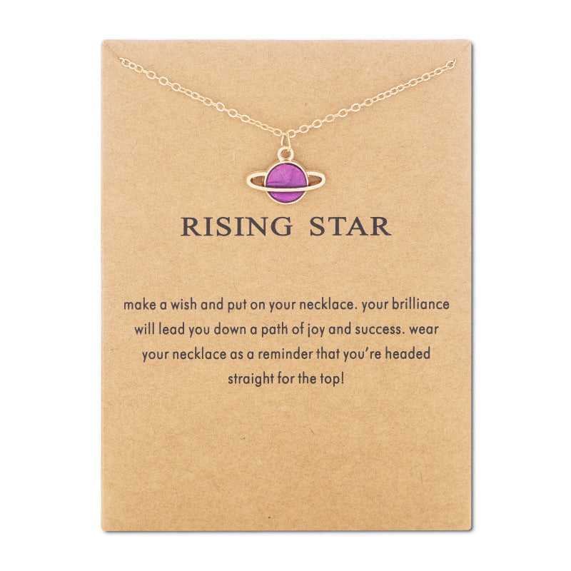 Starry Sky Series Drop Oil Saturn Earth Necklace