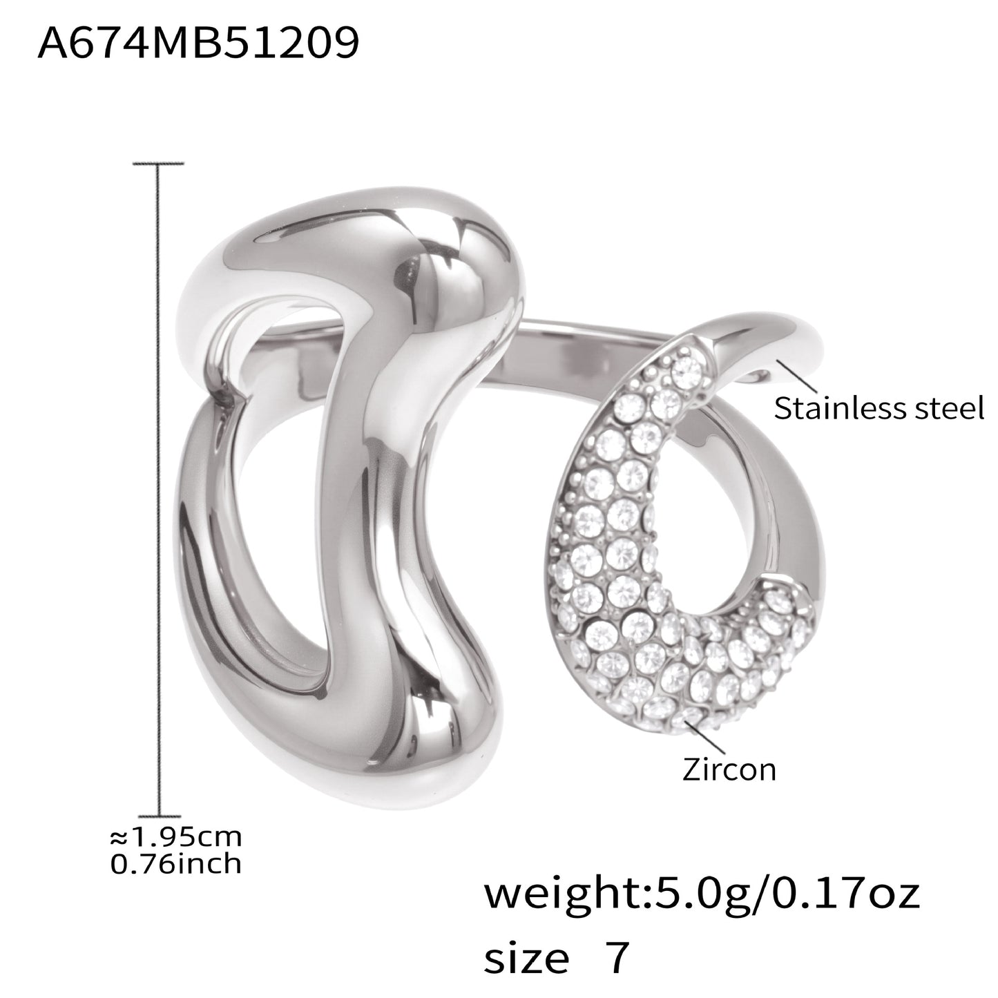 Steel Fine Diamond Inlaid Zircon Opening Gold Ring