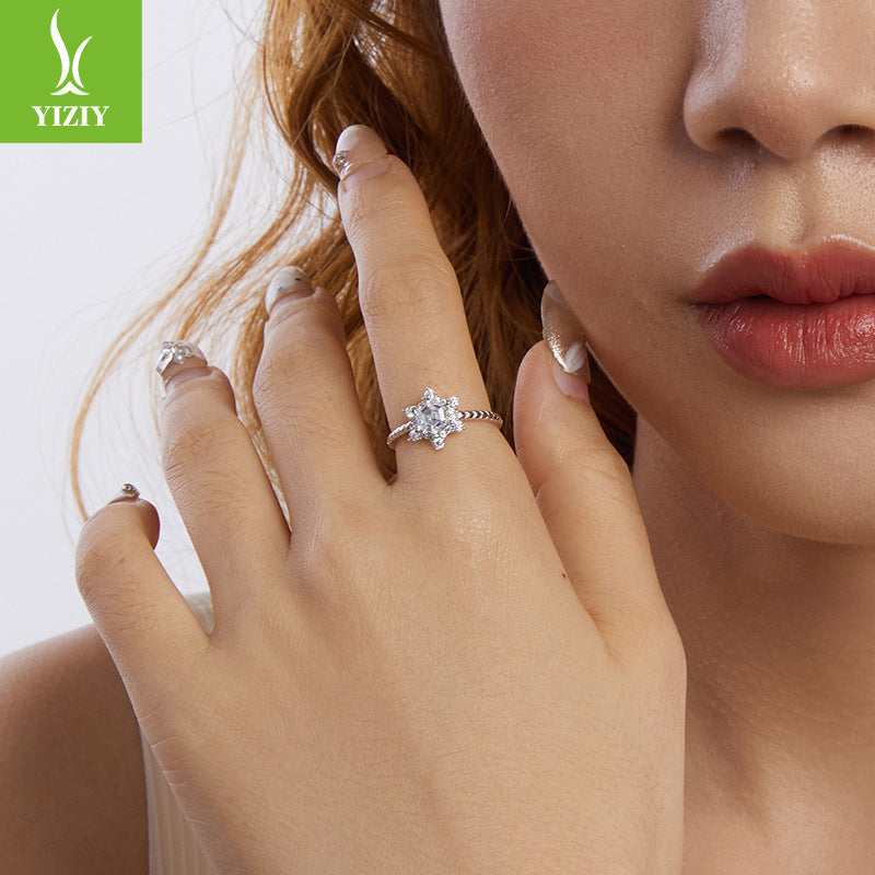 Women's Ice Flower Light Luxury High-grade Sterling Rings