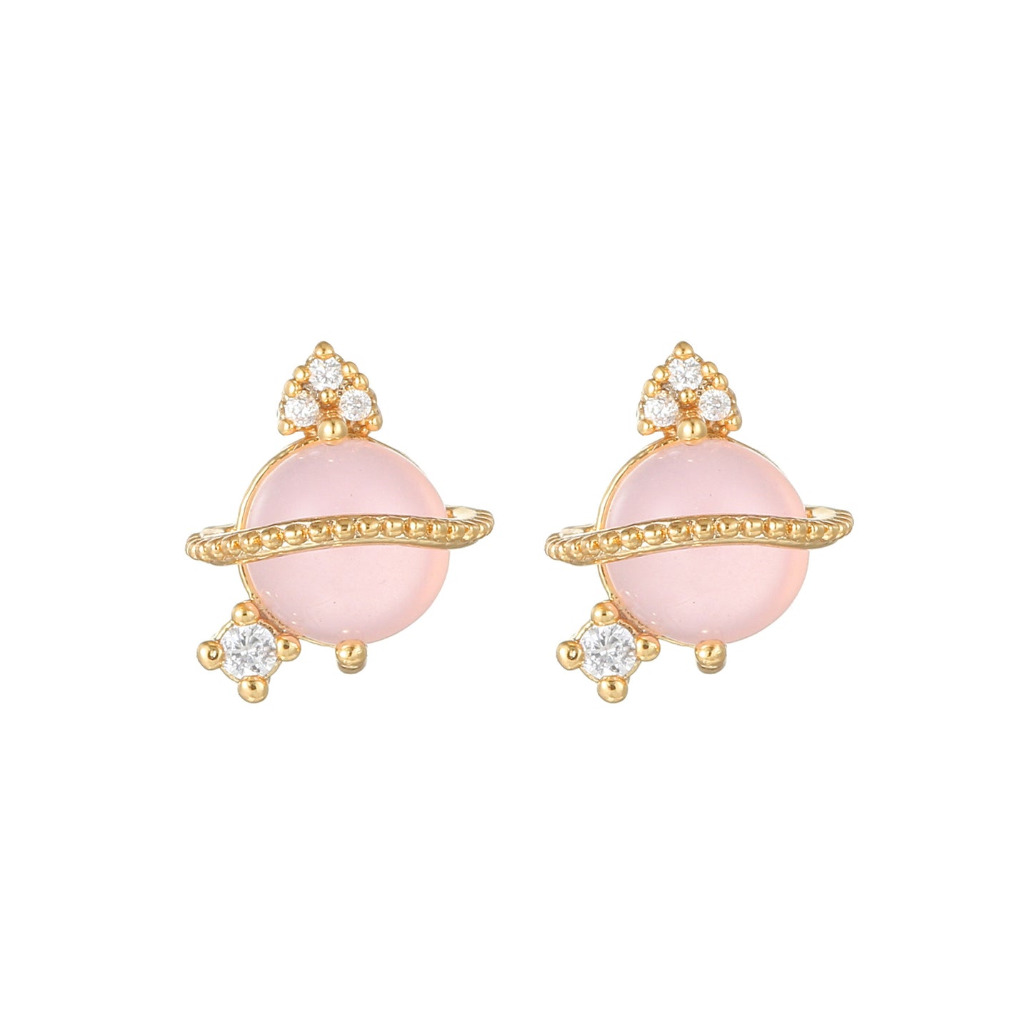 Pink Zircon Heart-shaped Electroplated Design Artistic Love Earrings