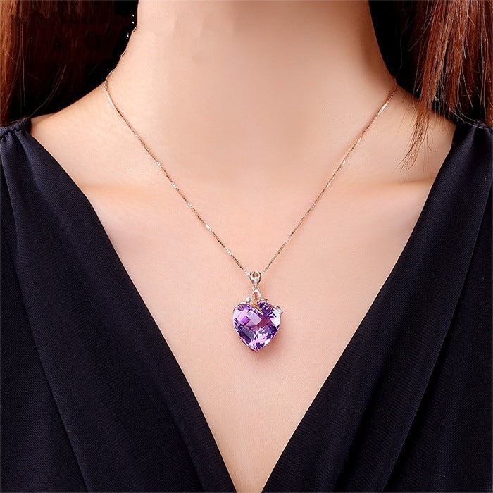 Heart-shaped Amethyst Gold-plated Colored Gemstone Natural Purple Pendants