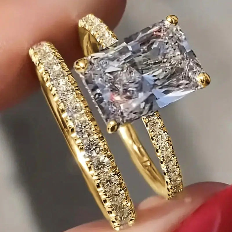 Fashion High-grade Two-piece Diamond Simple Elegant Sier Luxury Rings
