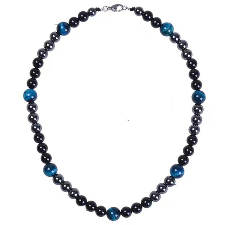 Men's Brocade Tigereye Hematite Obsidian Triple Protection Necklaces