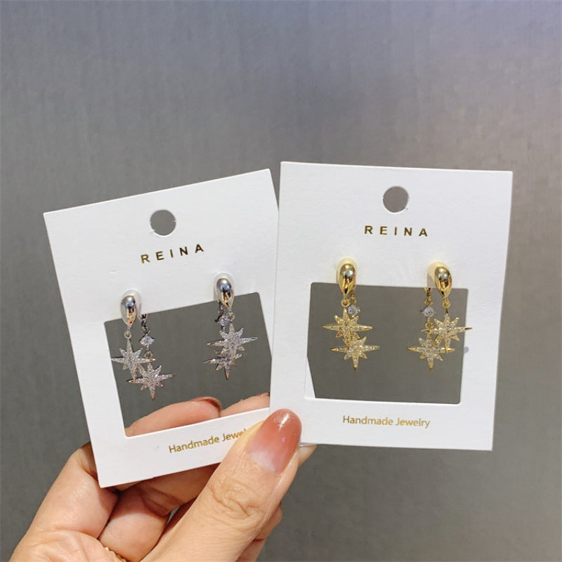 Women's Korean Style Fashionable Micro Inlaid Zircon Stars Earrings
