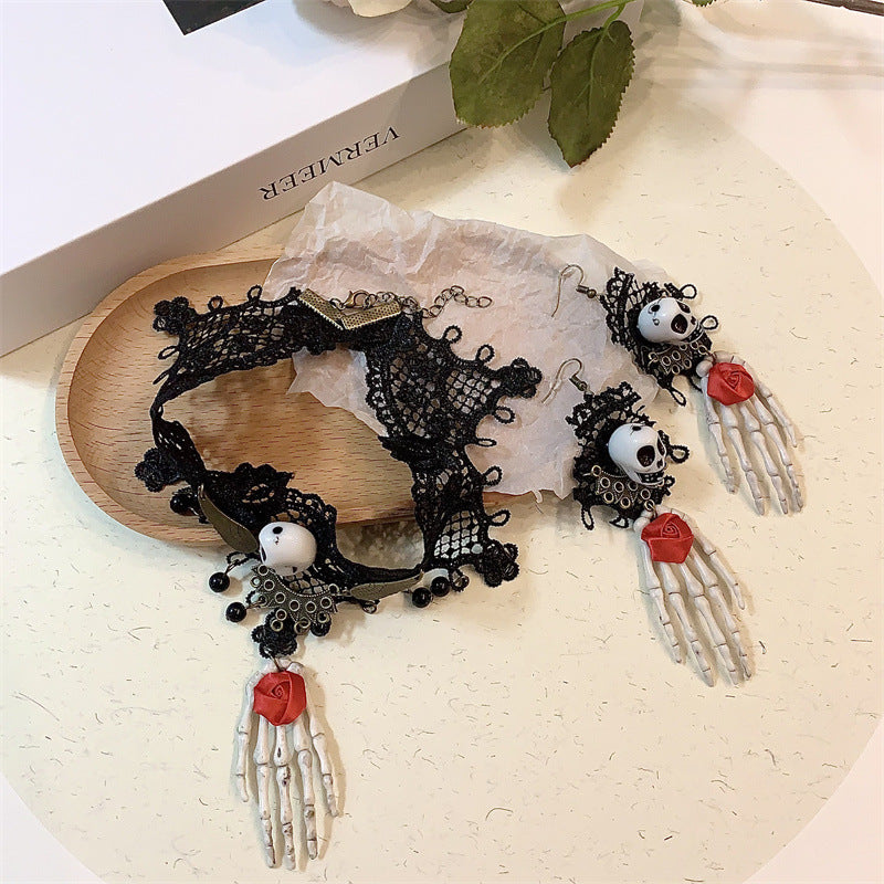 Lace Skull Clutch Dark Neck Accessories Necklaces