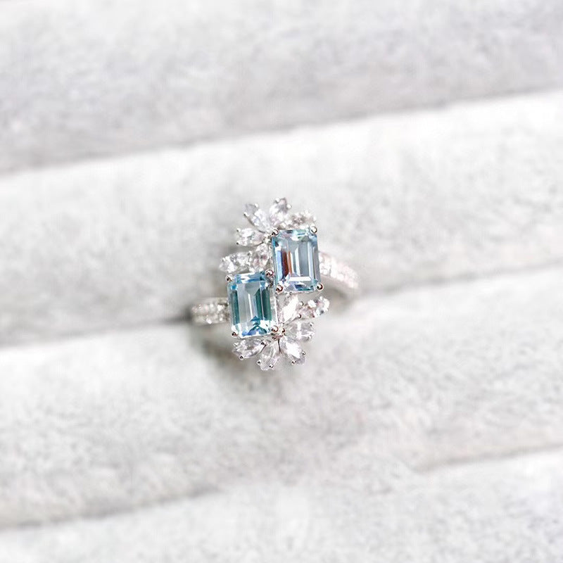 Sterling Sier Snowflake Fashion Personality Navy Blue Sapphire Rings